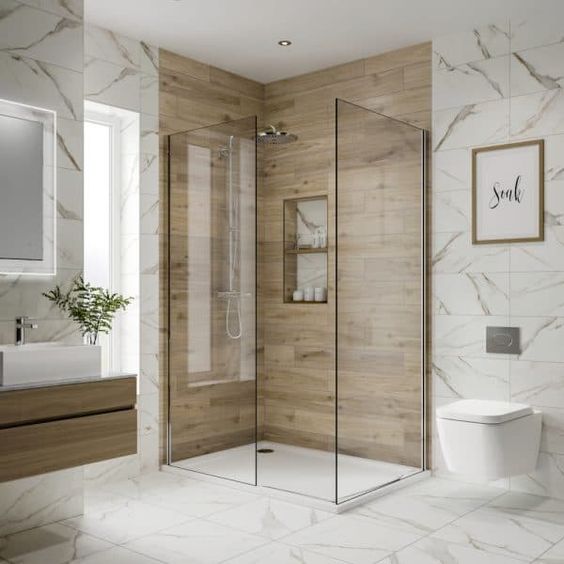 salle de bain moderne douche imitation bois